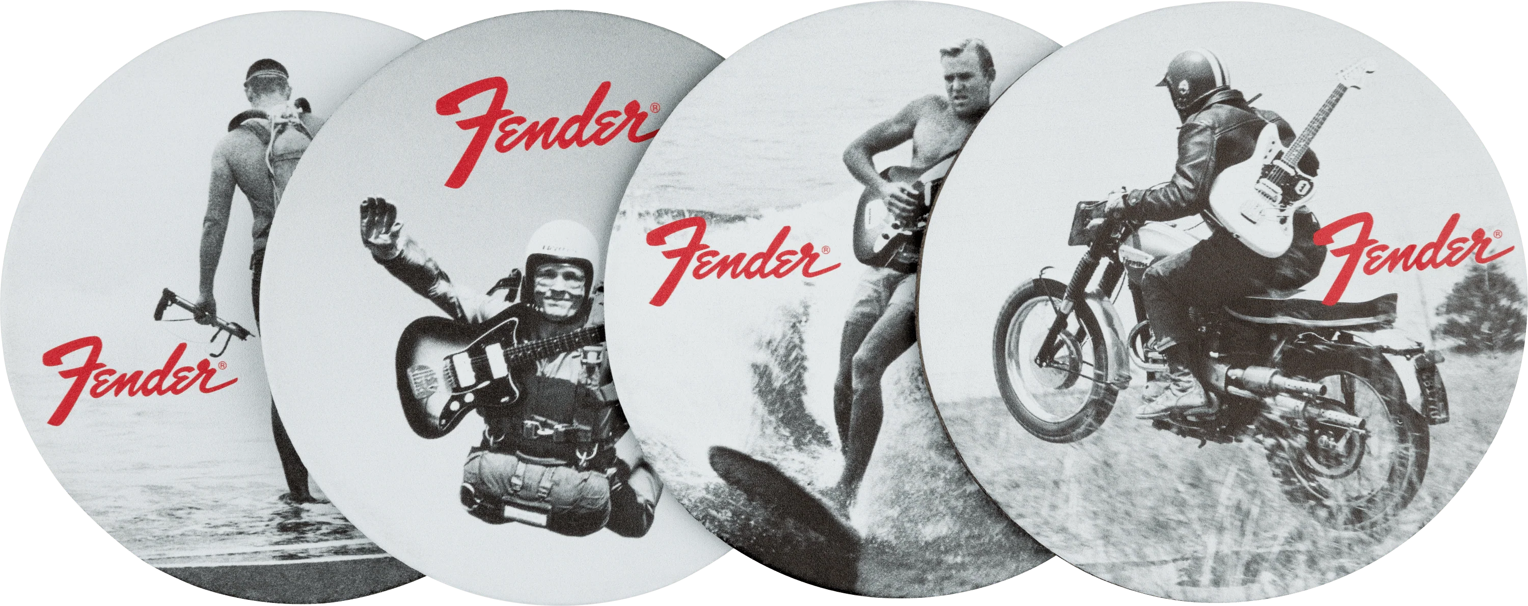 Fender™ Vintage Ads 4-Pk Coaster Set 1 Fender™ Vintage Ads 4-Pk Coaster Set