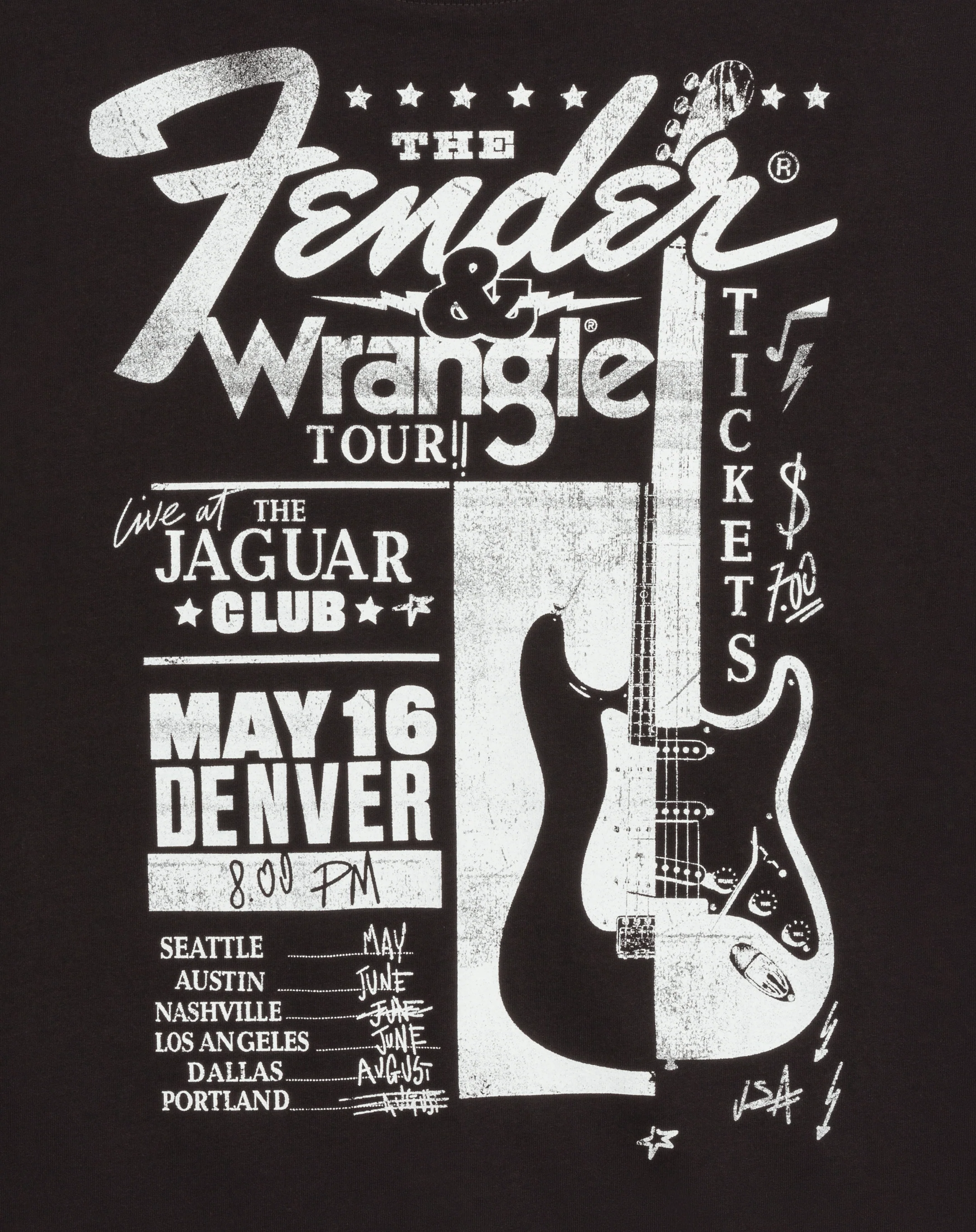 Fender® x Wrangler® Women's Oversized Concert Tee, Faded Black 4 Fender® x Wrangler® Women's Oversized Concert Tee, Faded Black