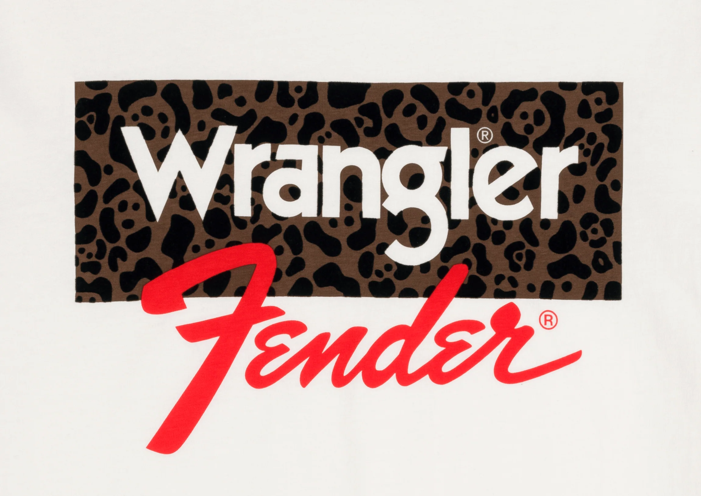 Fender® x Wrangler® Women's Animal Print Boxed Logo Tee, White/Fdblk 2 Fender® x Wrangler® Women's Animal Print Boxed Logo Tee, White/Fdblk