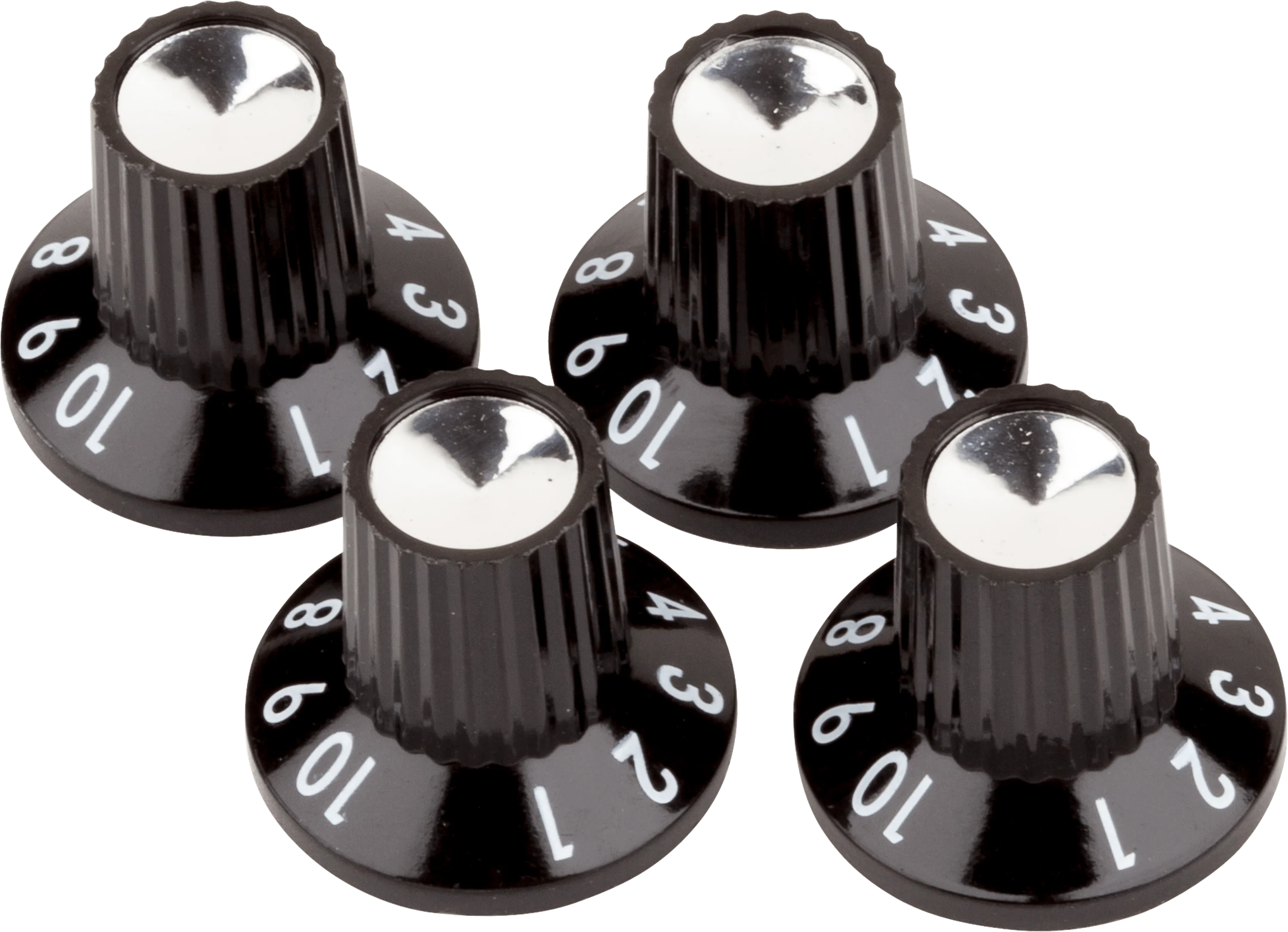 Black-Silver Skirted (1-10) Push-On Amplifier Knobs
