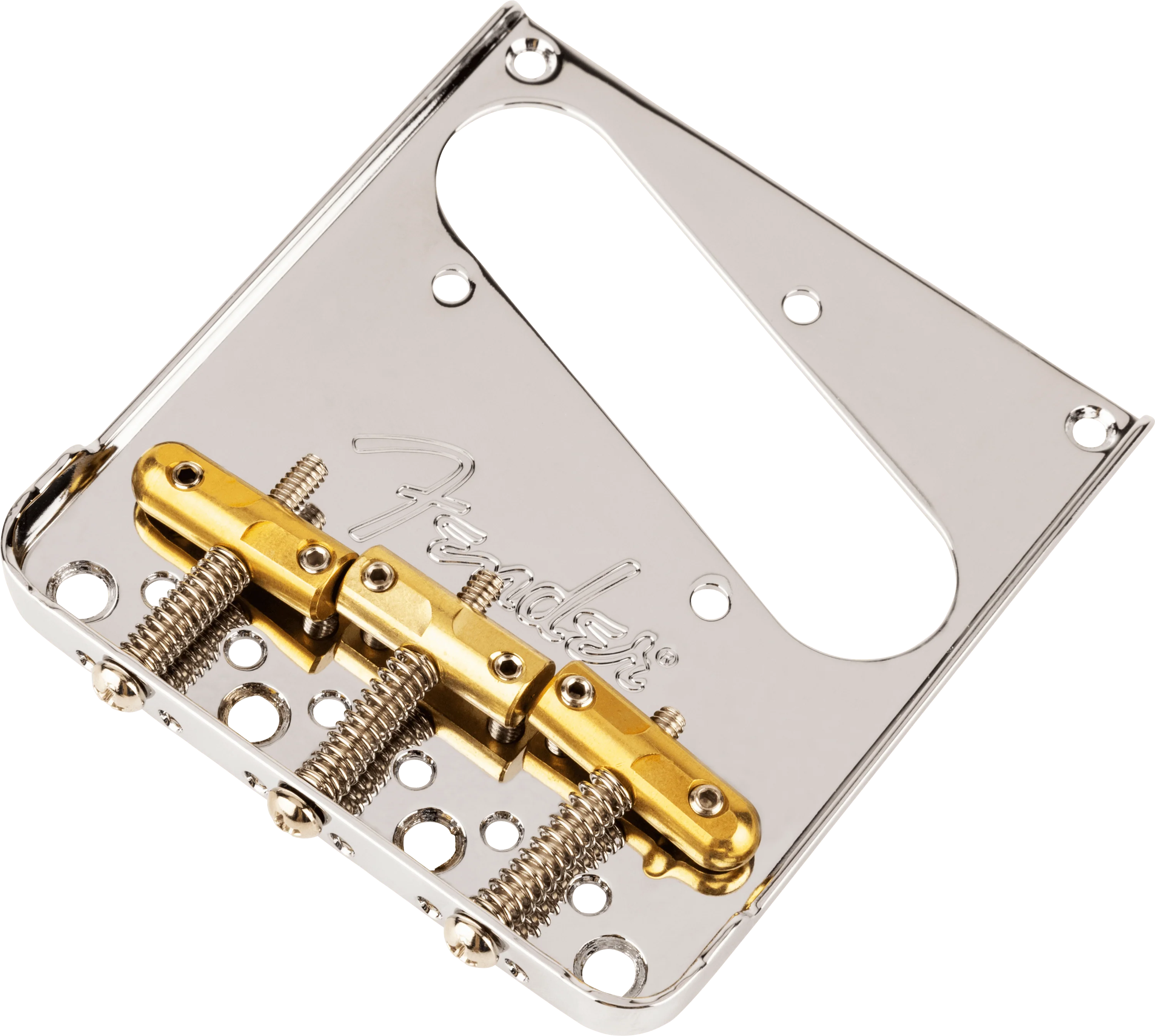 3-Saddle Top-Load/String-Through Tele® Bridge with Compensated Brass "Bullet" Saddles 1 3-Saddle Top-Load/String-Through Tele® Bridge with Compensated Brass "Bullet" Saddles
