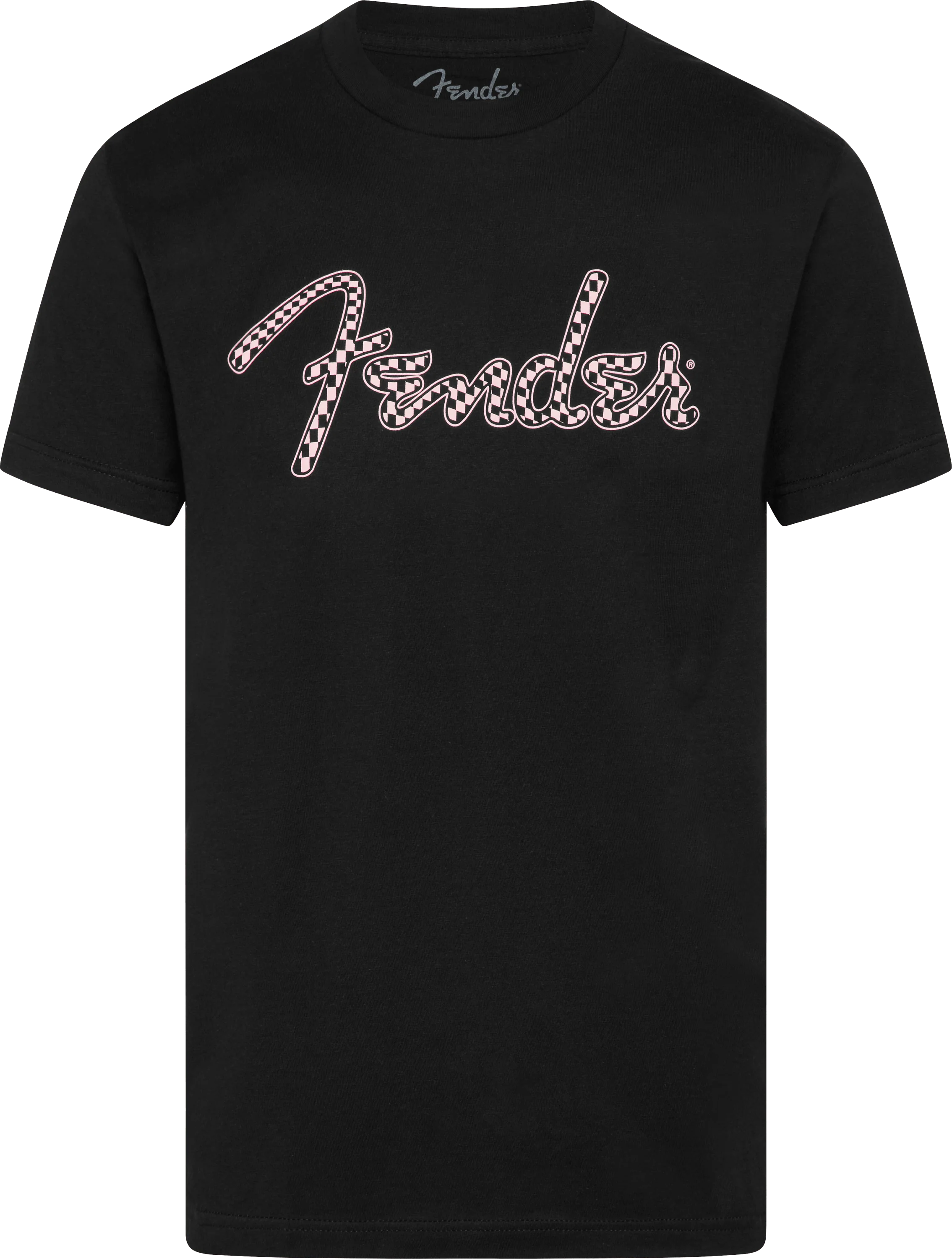 Fender® Spaghetti Logo Wavy Checker Tee, Pink Checker 1 Fender® Spaghetti Logo Wavy Checker Tee, Pink Checker